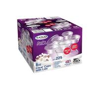 encase 25 Pack Satco Plastic Round Cups with Lids for Takeaway, Satco Food Containers, Leakproof, Plastic Cups for Storage, Sauces, Dips, Salads, Chutney, Restaurants, Catering (8oz)