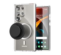 ENCASED 2-in-1 MAG Case with Finger Grip for Samsung Galaxy S24 Ultra (2024) Compatible with MagSafe Charging, Magnetic Cover with Phone Holder/Pop Socket [Crystal Clear - Anti-Yellowing]