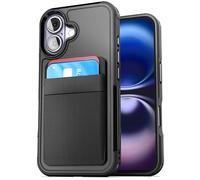 ENCASED 2-in-1 Set for iPhone 16 Plus Wallet Case (Compatible with MagSafe) Protective Phone Cover, and Strong Magnetic Stretchy Card Holder (Black)