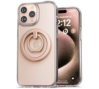 Encased 2-in1 Case, Designed for iPhone 15 Pro Case with Ring Phone Holder, Magnetic Finger Loop w/Kickstand (Metal Phone Stand Grip) Clear/Gold, Compatible with MagSafe (15-Pro 6.1")