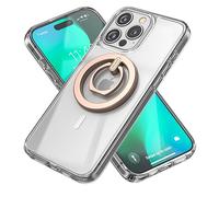 ENCASED 2-in1 Case, Designed for iPhone 15 Pro Case with Ring Phone Holder, Magnetic Finger Loop w/Kickstand (Metal Phone Stand Grip) Clear/Gold, Compatible with MagSafe (15-Pro 6.1")
