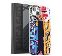Encased Bando Series Designed for iPhone 14 Plus Case with Hand Strap Loop and Screen Protector (Cool Graffiti Art)