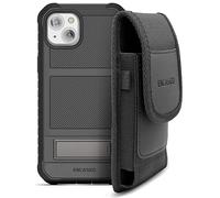 Encased Belt Case Designed for iPhone 14 Plus Case with Built-in Screen Protector, Metal Kickstand and Holster Clip (Phone Holder Pouch) - Black