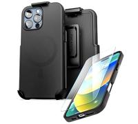 Encased Belt Case Designed for iPhone 16 Pro Max - Soft Feel Liquid Silicone Cover with Holster and Screen Protector (MagSafe Compatible) - Black