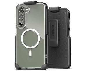 Encased Belt Case Designed for Samsung Galaxy S23 - Magnetic Clear Case with Phone Holster Clip - Compatible with MagSafe Accessories