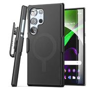Encased Belt Case for Galaxy S24 Ultra with Magnet [Compatible with MagSafe] Protective Slim Cover, Rotating Phone Holster Clip, Matte Black (SlimLine Series)