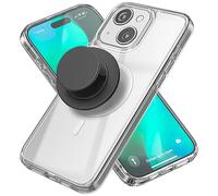 ENCASED Clear Case for iPhone 15 with Removable Magnetic Grip - Flat Collapsible Phone Holder (Compatible with MagSafe)