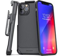 Encased Compatible with iPhone 12/12 Pro Belt Clip Case (Thin Armor) Slim Grip Cover with Holster - Black