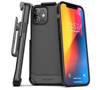 Encased Compatible with iPhone 12 Belt Clip Case (Thin Armor) Slim Grip Cover with Holster - Black