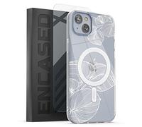 ENCASED Compatible with MagSafe Case Designed for iPhone 14 PLUS Clear Case with Design, Magnetic Phone Case with Screen Protector - Lace Leaf