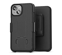 Encased DuraClip Holster Designed for iPhone 15 Plus Case with Belt Clip and Tempered Glass Screen Protector (iP15-PLUS 6.7") - Black