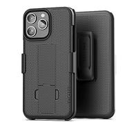 Encased DuraClip Holster Designed for iPhone 15 Pro Max Case with Belt Clip and Screen Protector (UHD Tempered Glass) - Black