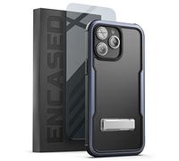 Encased Exos-Armor Designed for iPhone 14 PRO Case with Stand and Screen Protection - Ultra Protective Aluminum Frame and Metal Kickstand (Metallic Blue)