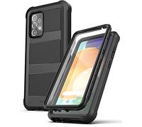 Encased Falcon Armor Case for Samsung Galaxy A52s and A52 4G/5G with Screen Protector, Shockproof Protective Full Body Phone Case (Fingerprint Sensor Compatible) Black