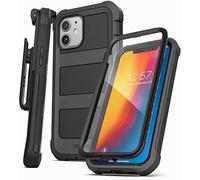 Encased Falcon Armor Designed for iPhone 12 Case with Built-in Screen Protector (Ultra Protective) Full-Body Cover with Belt Clip Holster (Black)