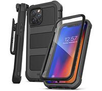 Encased Falcon Armor Designed for iPhone 12 PRO MAX Case with Built-in Screen Protector (Ultra Protective) Full-Body Cover with Belt Clip Holster (Black)