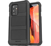 Encased Falcon Armor Designed for OnePlus 9 Case with Screen Protector, Shockproof Protective Full Body Cover with Built-in Screen Guard (Black)
