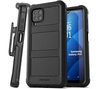 Encased Falcon Designed for Samsung Galaxy A12 Belt Clip Case, Full Body Protective Phone Case with Holster (Black)