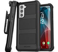 Encased Falcon Designed for Samsung Galaxy S21 FE Belt Clip Case, Full Body Protective Phone Case with Holster (Black)