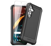 ENCASED Falcon Designed for Samsung Galaxy S24 Case with Tempered Glass Screen Protector, Full Body Protective Phone Case (Black)