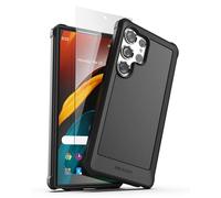 ENCASED Falcon Designed for Samsung Galaxy S24 Ultra Case with Tempered Glass Screen Protector, Full Body Protective Phone Case (Black)