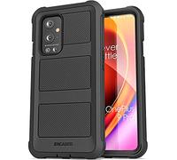 Encased Falcon Series Designed for OnePlus 9 PRO Case with Screen Protector, Shockproof Protective Full Body Phone Case (Black)