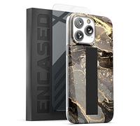 ENCASED Finger Loop Case Designed for iPhone 14 PRO Case with Hand Strap Phone Holder and Screen Protector (Ring Gold Marble)