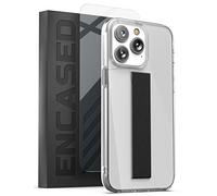 Encased Finger Loop Case Designed for iPhone 14 PRO Case with Hand Strap Phone Holder (Screen Protector Included) - Crystal Clear