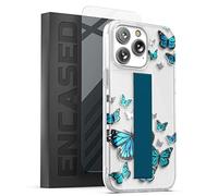 Encased Finger Loop Case Designed for iPhone 14 Pro Max Case for Women with Hand Strap (Screen Protector Included) - Blue Butterfly