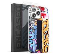 Encased Finger Loop Case Designed for iPhone 14 PRO MAX Case with Hand Strap and Screen Protector (Cool Graffiti Art)