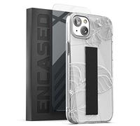 Encased Finger Loop Case Designed for iPhone 14 with Strap Grip and Screen Protector (Clear/White Lace Leaf)