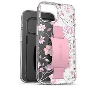 ENCASED Finger Loop Case, Designed for iPhone 15 Pro (2023) Hand Strap Clear Cover, Silicone Phone Holder Grip (Cute Flowers in Pink)