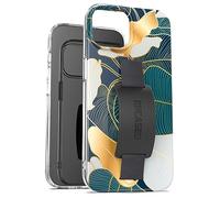 ENCASED Finger Loop Case, Designed for iPhone 15 Pro Max (2023) Hand Strap Cover with Silicone Grip Phone Holder (Blue/Gold Palm Leaf)