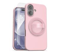 ENCASED Finger Ring Case, Designed for iPhone 16 Plus (Compatible with MagSafe) Liquid Silicone Cover with Magnetic Phone Grip (Pink)