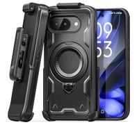 Encased for Google Pixel 9a Case with Belt Clip - Dual-Layer Phone Case with Rotating Magnetic Kickstand and Holster, Black (Compatible with MagSafe)
