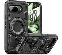 ENCASED for Google Pixel 9a Phone Case - Dual-Layer Protective Case with Rotating Magnetic Kickstand Ring (Compatible with MagSafe) Black