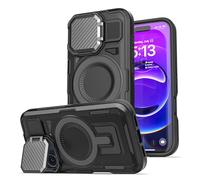 ENCASED for iPhone 17 Case with Camera Lens Protector (MagSafe Compatible) Heavy-Duty Case with Metal Hinged Stand (Explorer Series) Black