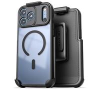 Encased for iPhone 17 Pro Frosted Phone Case with Belt Clip Holster - Compatible with MagSafe - Magnetic Hybrid Clear Cover with Full Lens Protection (Black)