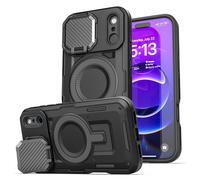 ENCASED for iPhone 17 Pro Max Case with Camera Lens Protector (MagSafe Compatible) Heavy-Duty Case with Metal Hinged Stand (Explorer Series) Black