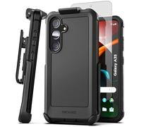 Encased for Samsung Galaxy A35 5G Phone Case with Belt Clip Holster and Screen Protector (Tempered Glass) Heavy-Duty Protective Rugged Cover (Falcon Series), Black