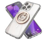 Encased Grip Stand Case Designed for iPhone 15 Pro Max with Ring Finger Loop (Compatible with MagSafe) Magnetic Phone Holder and Kickstand (Clear/Gold)