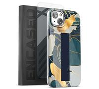 Encased Hand Loop Case for iPhone 14 PLUS with Strap and Tempered Screen Protector (Blue Gold Leaf)