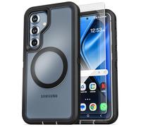 Encased Heavy Duty Case for Samsung Galaxy S25 Plus with Tempered Glass Screen Protector (Compatible with MagSafe Qi2 - Charging Case) Full Body Protective Phone Cover [Shockproof] (Clear Black)