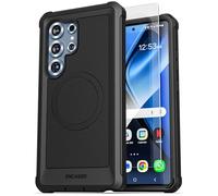 Encased Heavy Duty Case for Samsung Galaxy S25 Ultra with Tempered Glass Screen Protector (Compatible with MagSafe Qi2) Full Body Protective Phone Case (Black)