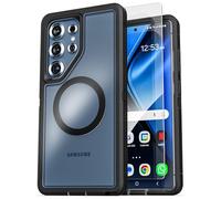 Encased Heavy Duty Case for Samsung Galaxy S25 Ultra with Tempered Glass Screen Protector (Compatible with MagSafe Qi2 - Charging Case) Full Body Protective Phone Cover [Shockproof] (Clear Black)