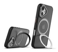 ENCASED Kickstand Case for iPhone 16 (Compatible with MagSafe) Translucent Back with Protective TPU Bumpers and Magnetic Rotating Ring Stand (Black)