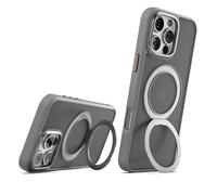 ENCASED Kickstand Case for iPhone 16 Pro Max (Compatible with MagSafe) Translucent Back with Protective TPU Bumpers and Magnetic Rotating Ring Stand (Metallic Gray)