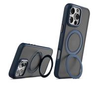 ENCASED Kickstand Case for iPhone 16 Pro Max (Compatible with MagSafe) Translucent Back with Protective TPU Bumpers and Magnetic Rotating Ring Stand (Metallic Blue)