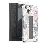 ENCASED Loop Case for iPhone 14 Plus Case with Hand Strap Phone Grip (Includes Screen Protector) Pink Marble