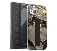 Encased Loop Case for iPhone 14 with Hand Strap and Screen Protector (Stretch Phone Holder) Black/Gold Marble